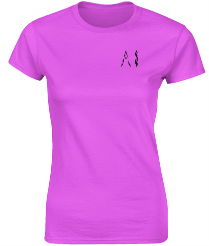 Womens light purple Fitted Ringspun T-Shirt with black AI logo on left breast