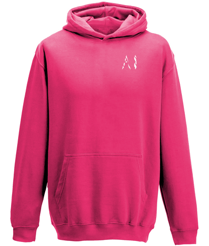 Kids hot pink Casual Hoodie with White AI logo on the left chest