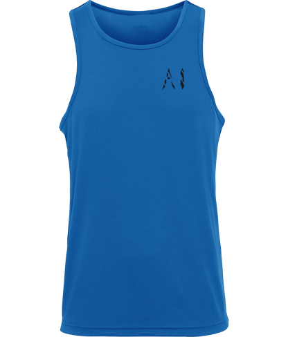 Mens cyan Workout Sports Vest with black AI logo written on the left chest