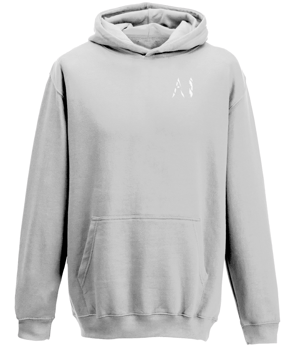 Kids Grey Casual Hoodie with White AI logo on the left chest