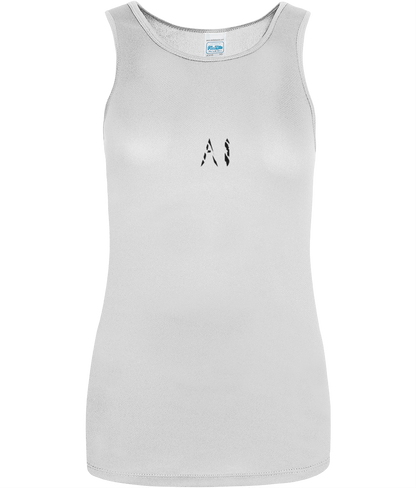 Womens White Workout Sports Vest with Black AI logo in centre chest