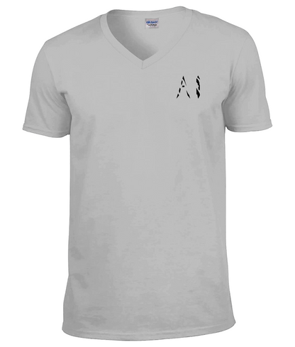 Mens light grey V Neck T-Shirt with black AI logo located on the left chest