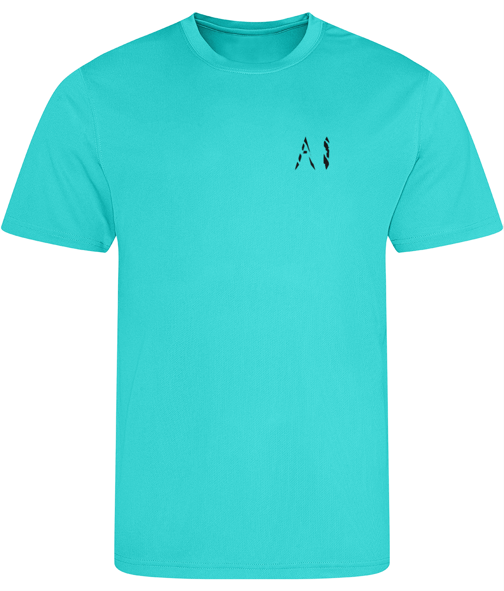 Mens turquoise Athletic Sports Shirt with black AI logo on the left chest