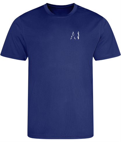 Mens dark blue Athletic Sports Shirt with white AI logo on the left chest