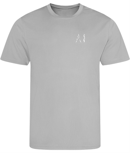 Mens light grey Athletic Sports Shirt with white AI logo on the left chest