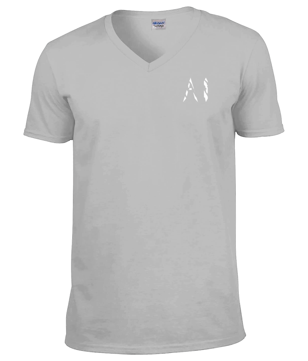 Mens light grey V Neck T-Shirt with white AI logo located on the left chest