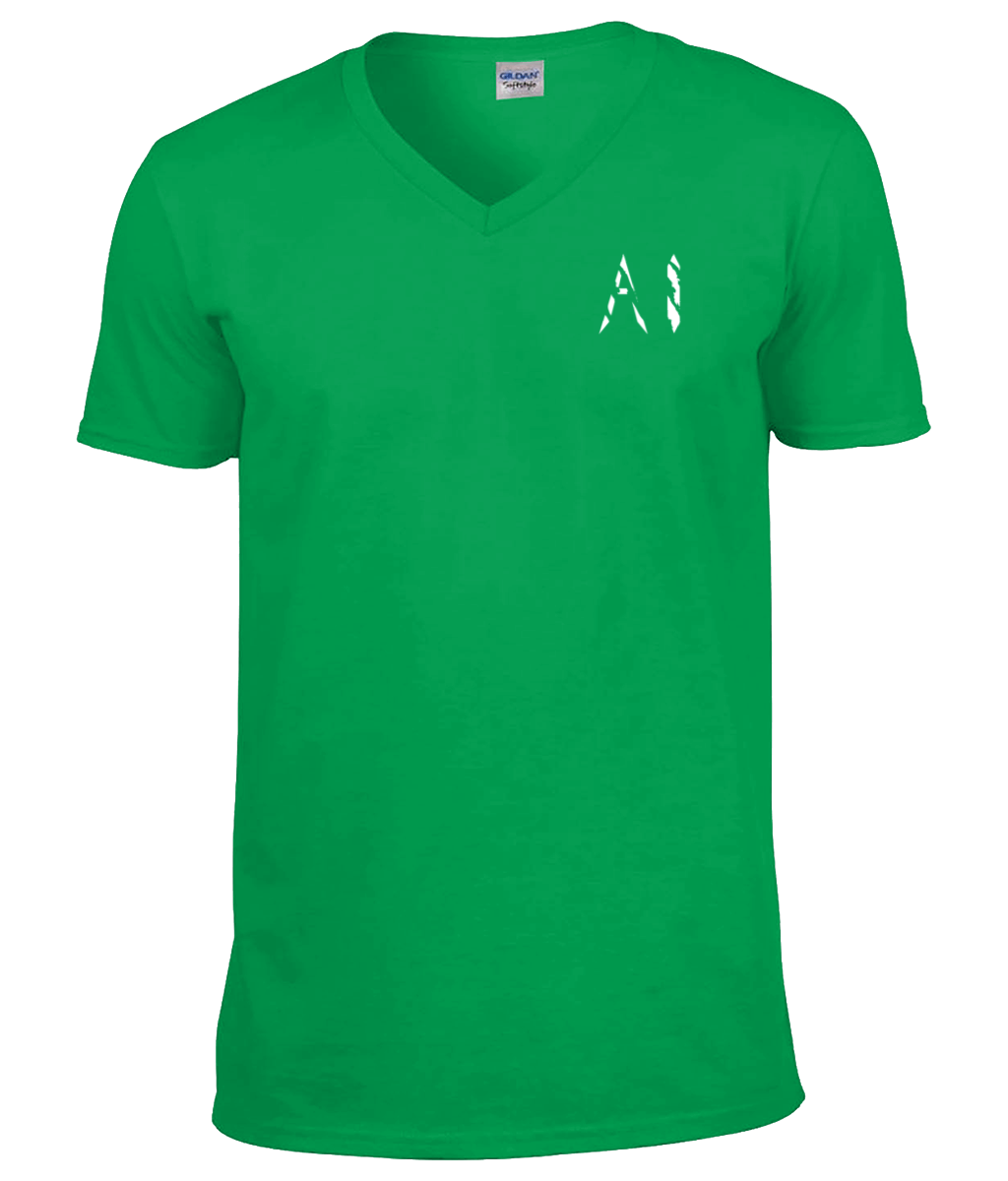 Mens light green V Neck T-Shirt with white AI logo located on the left chest