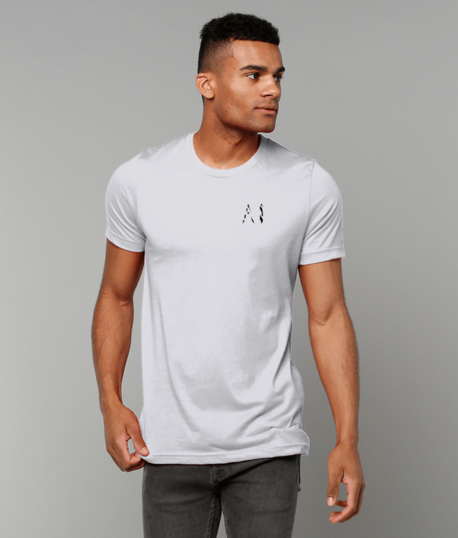 Mens light grey Casual T-Shirt with black AI logo on the left chest